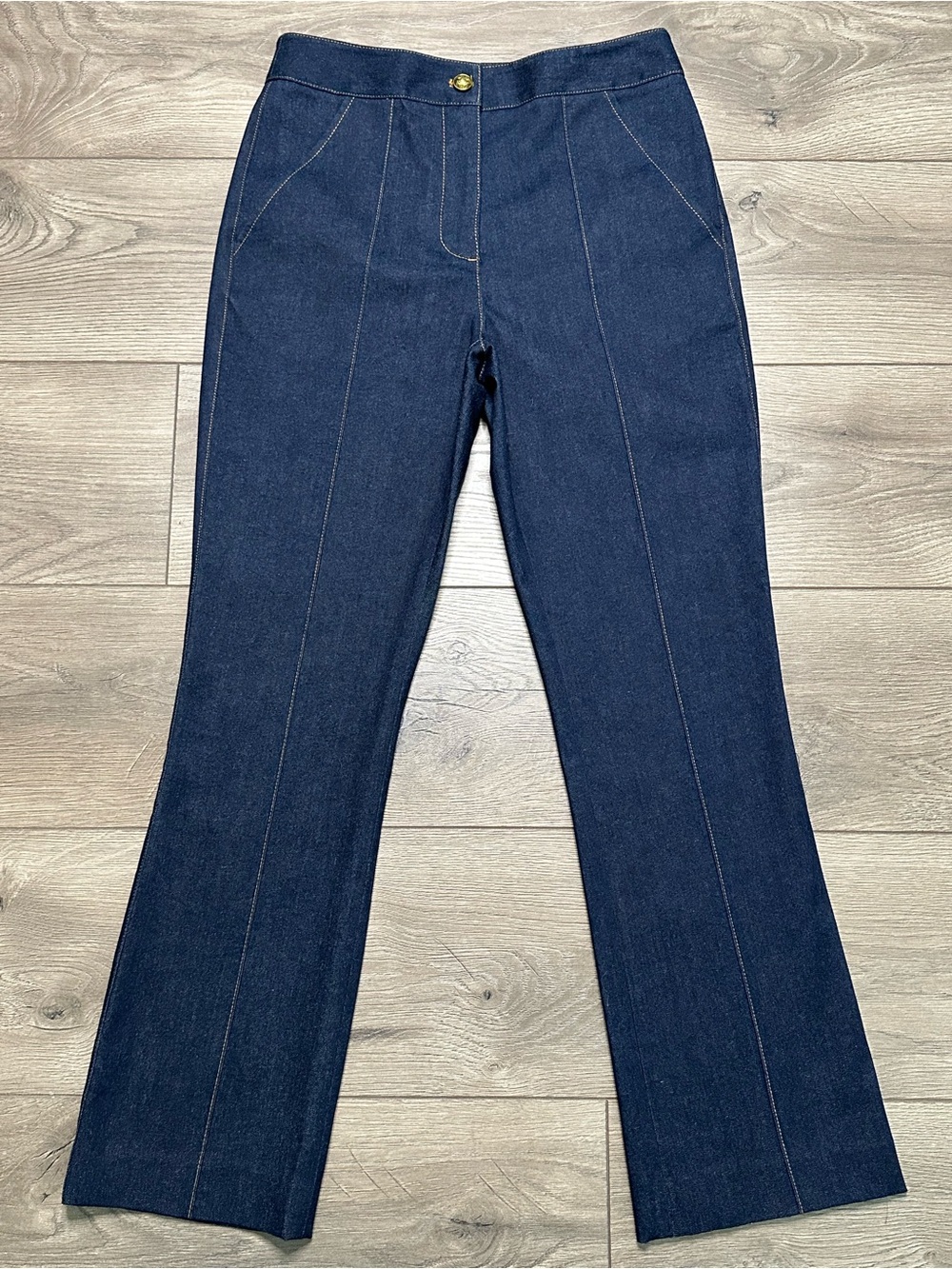 Veronica Beard Kimra High Rise Kick Flare Tailored Denim Ankle Jeans Blue 4